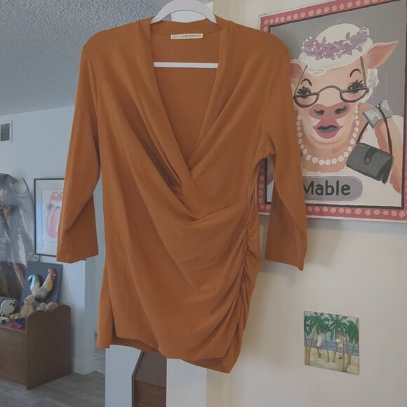 Peruvian Connection Cyprus Pima Cotton Faux Wrap 3/4 Sleeve Top Autumn Fall - Picture 4 of 8